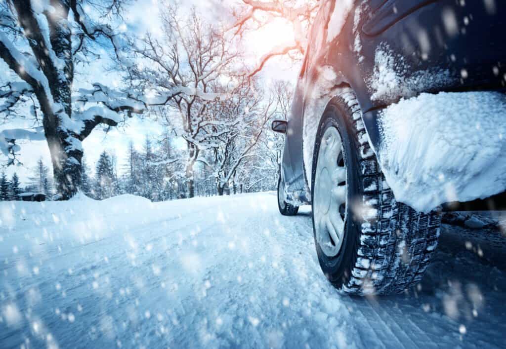 car driving on the road in snow